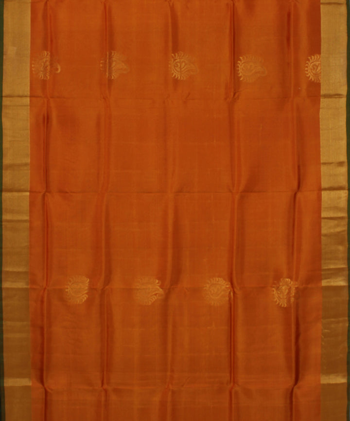 Orange dark green handwoven karnataka silk saree