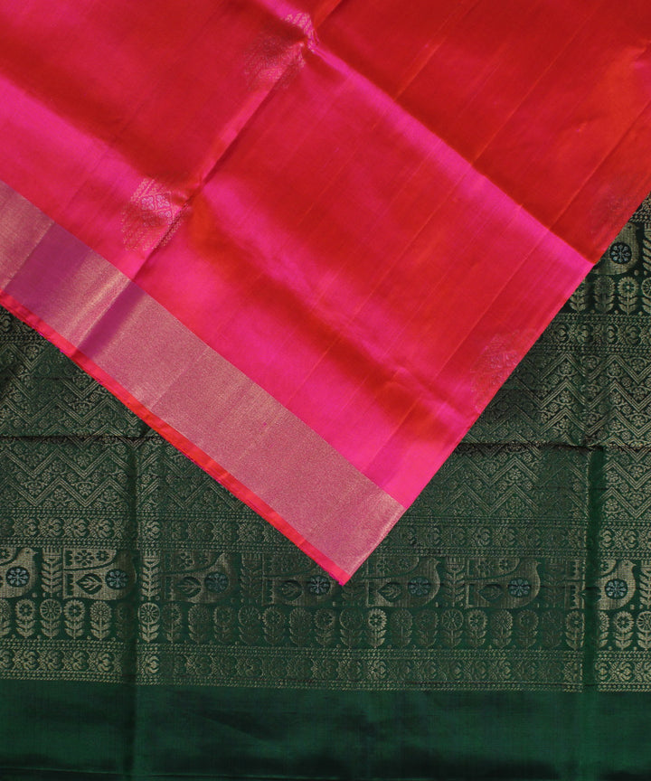 Peach dark green handwoven karnataka silk saree