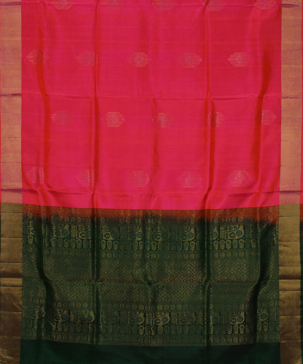 Peach dark green handwoven karnataka silk saree