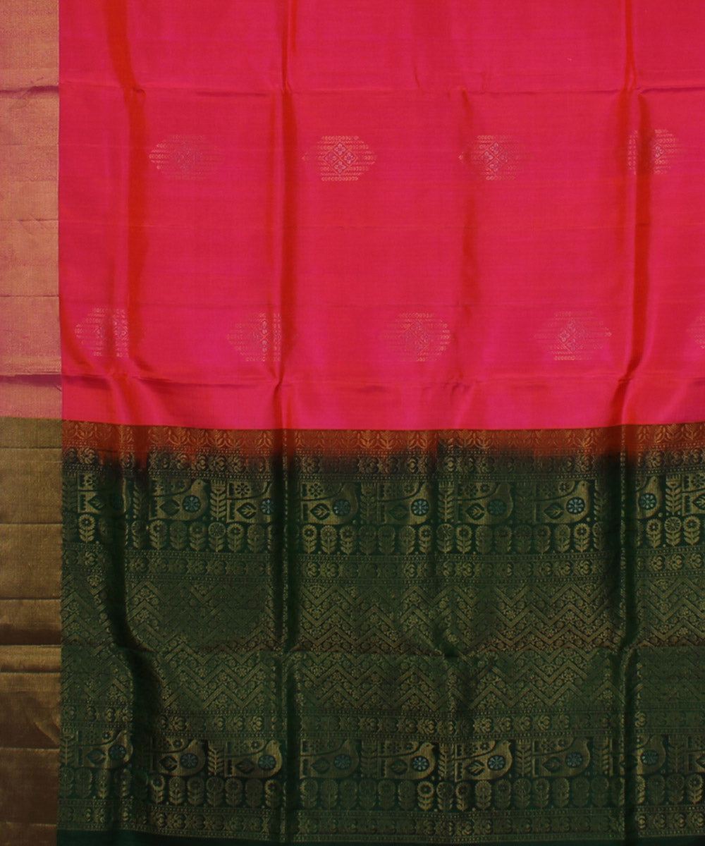 Peach dark green handwoven karnataka silk saree