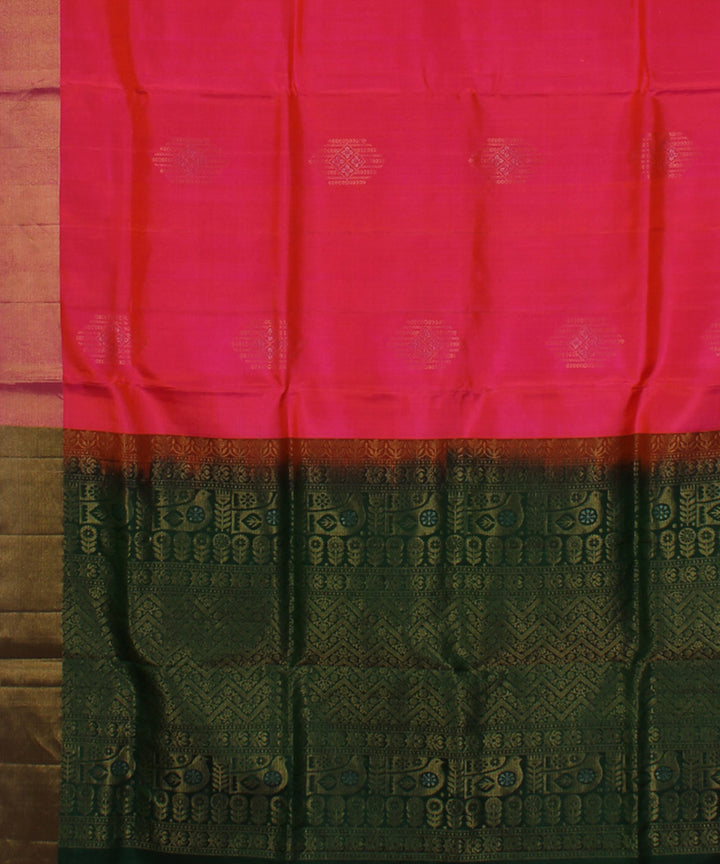 Peach dark green handwoven karnataka silk saree