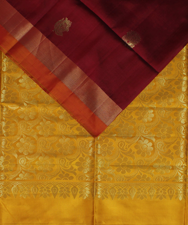 Maroon mustard handwoven karnataka silk saree