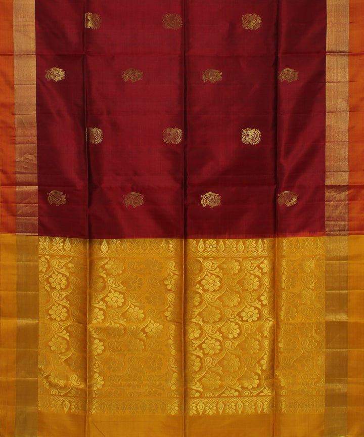 Maroon mustard handwoven karnataka silk saree