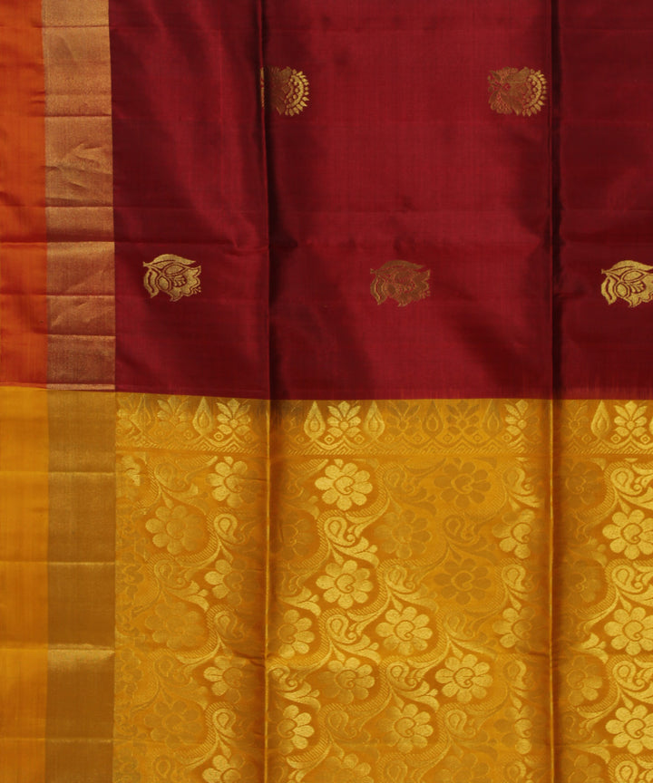 Maroon mustard handwoven karnataka silk saree