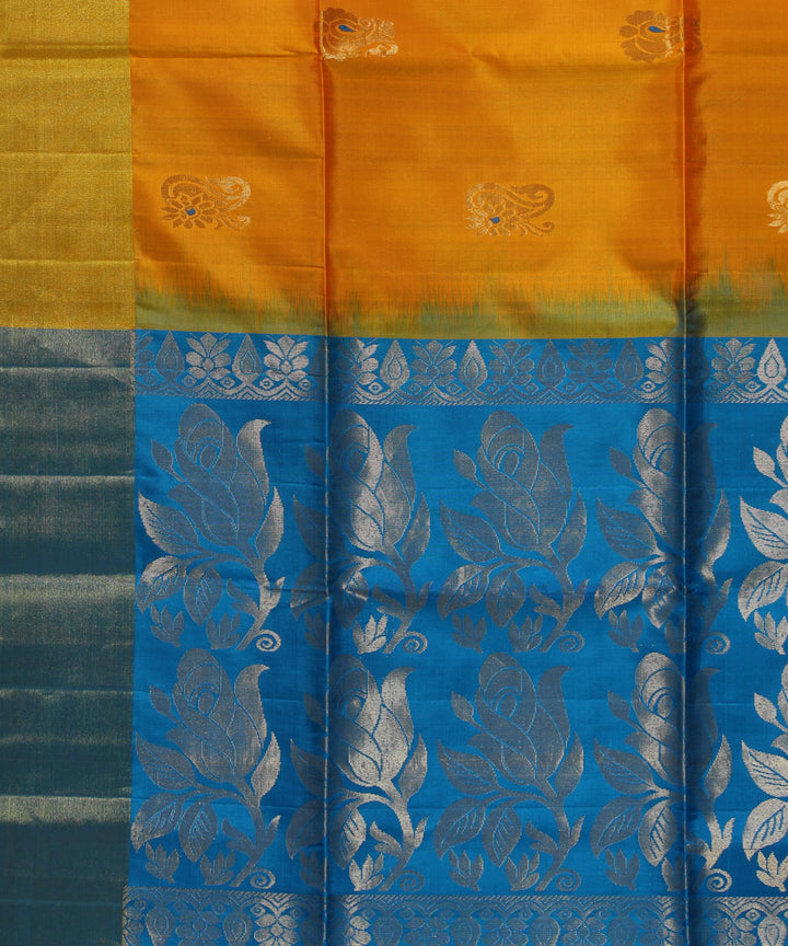 Yellow cyan blue handwoven karnataka silk saree