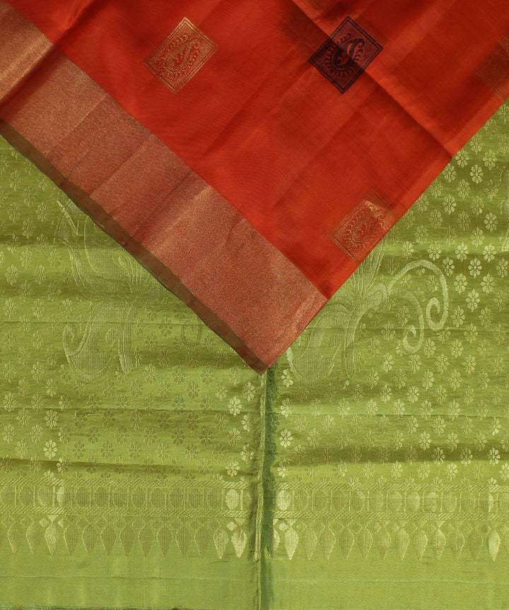 Orange lime green handwoven karnataka silk saree