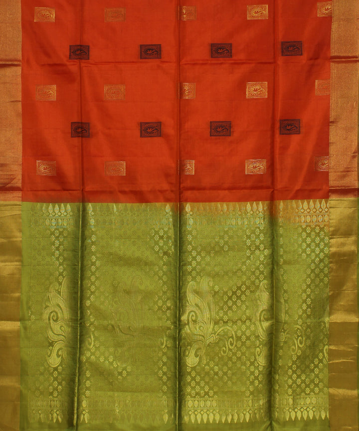 Orange lime green handwoven karnataka silk saree