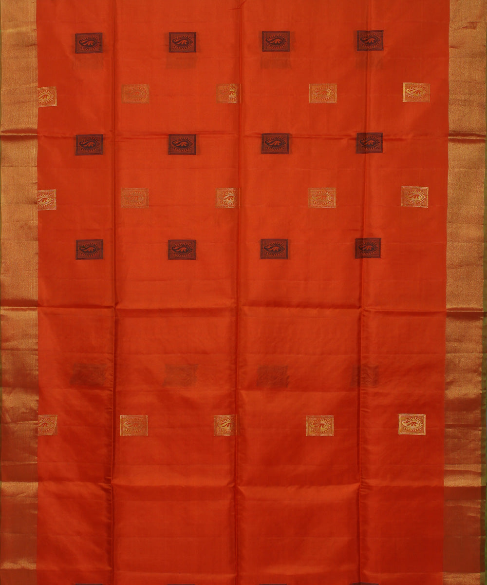 Orange lime green handwoven karnataka silk saree