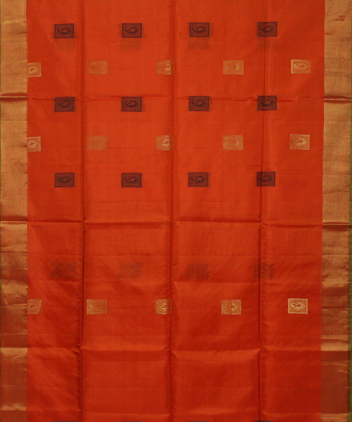 Orange lime green handwoven karnataka silk saree