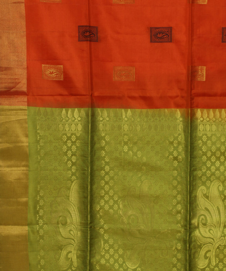 Orange lime green handwoven karnataka silk saree