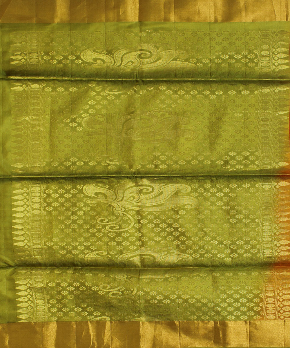 Orange lime green handwoven karnataka silk saree