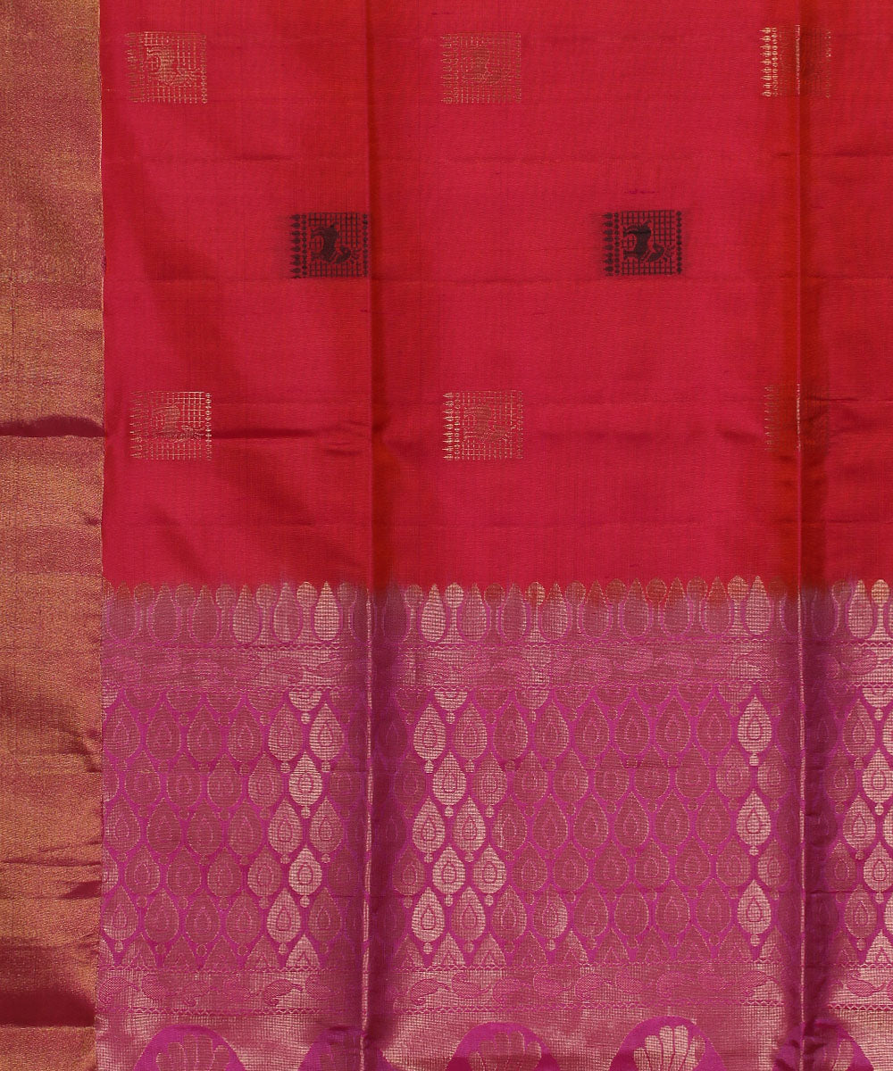 Orange light pink handwoven karnataka silk saree
