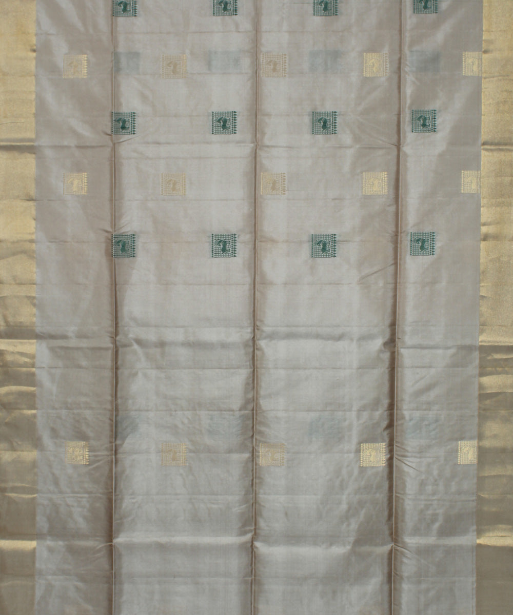 Beige green handwoven karnataka silk saree