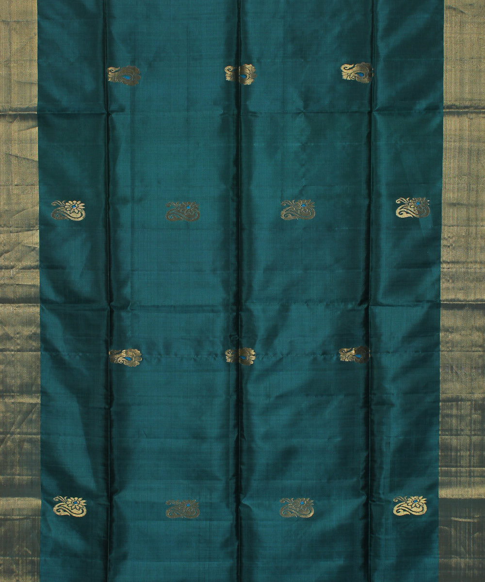 Cyan green light blue handwoven karnataka silk saree