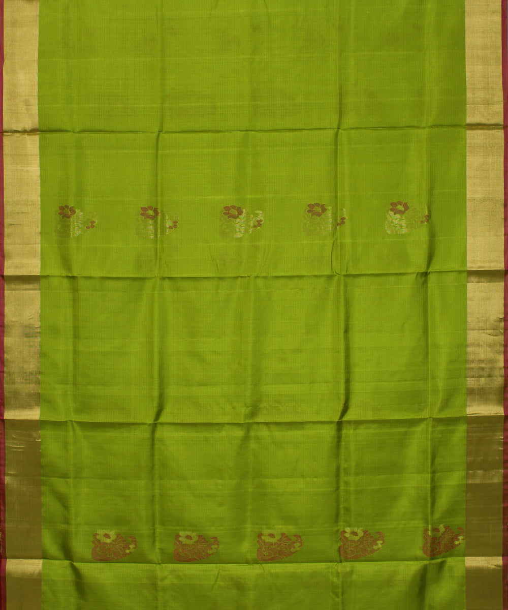 Lime green pink handwoven karnataka silk saree