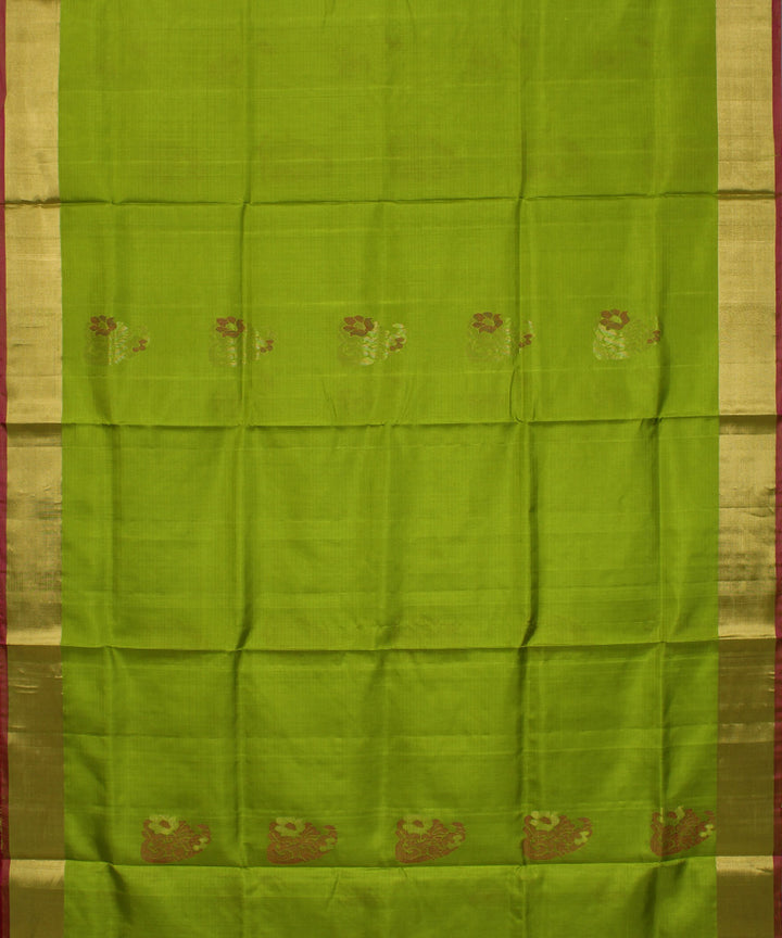 Lime green pink handwoven karnataka silk saree