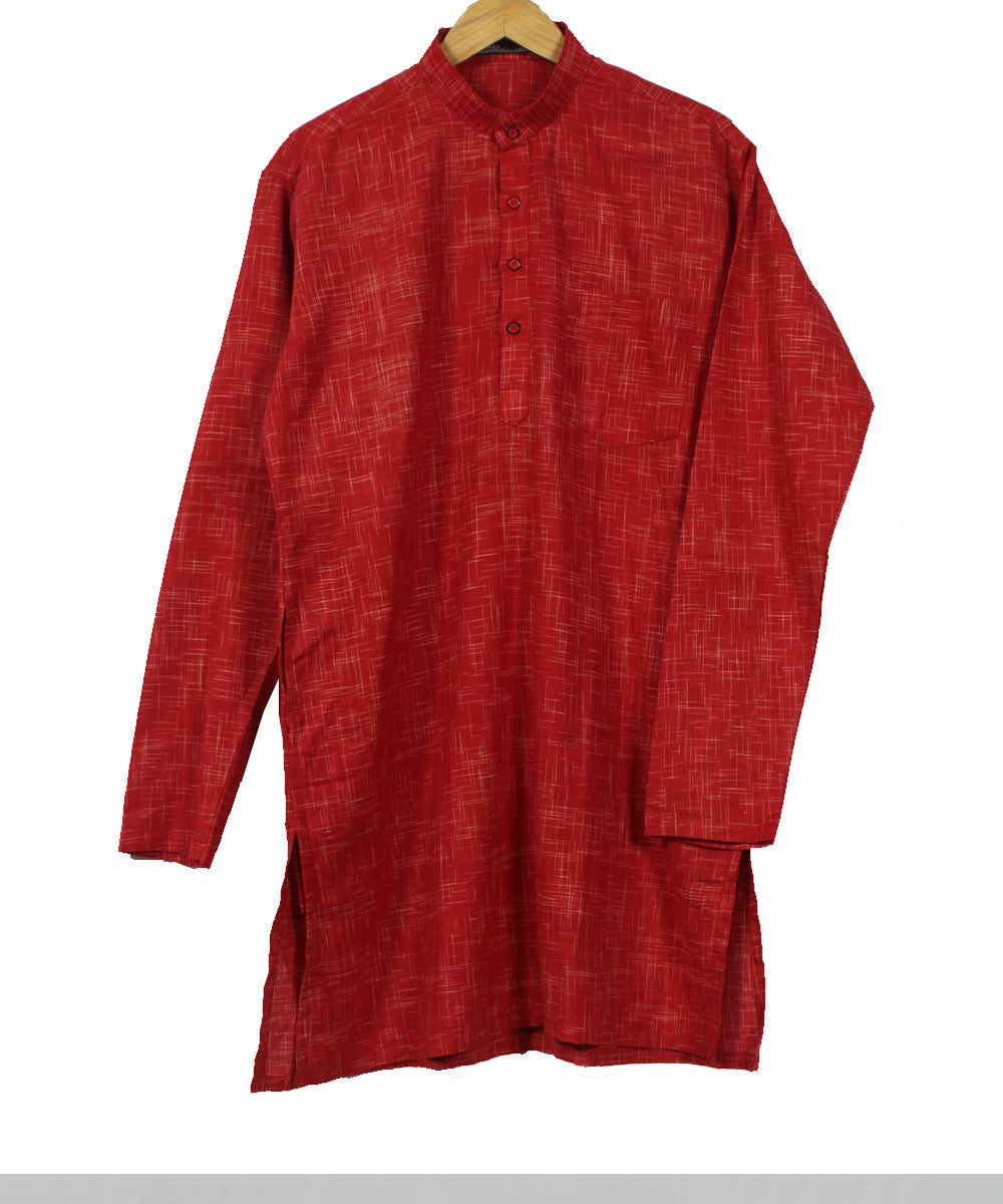 Dark red handwoven khadi cotton long kurta