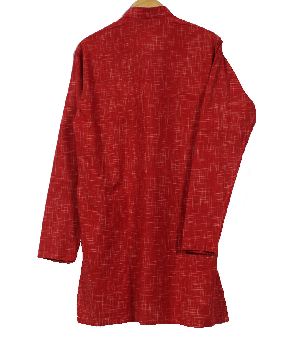 Dark red handwoven khadi cotton long kurta