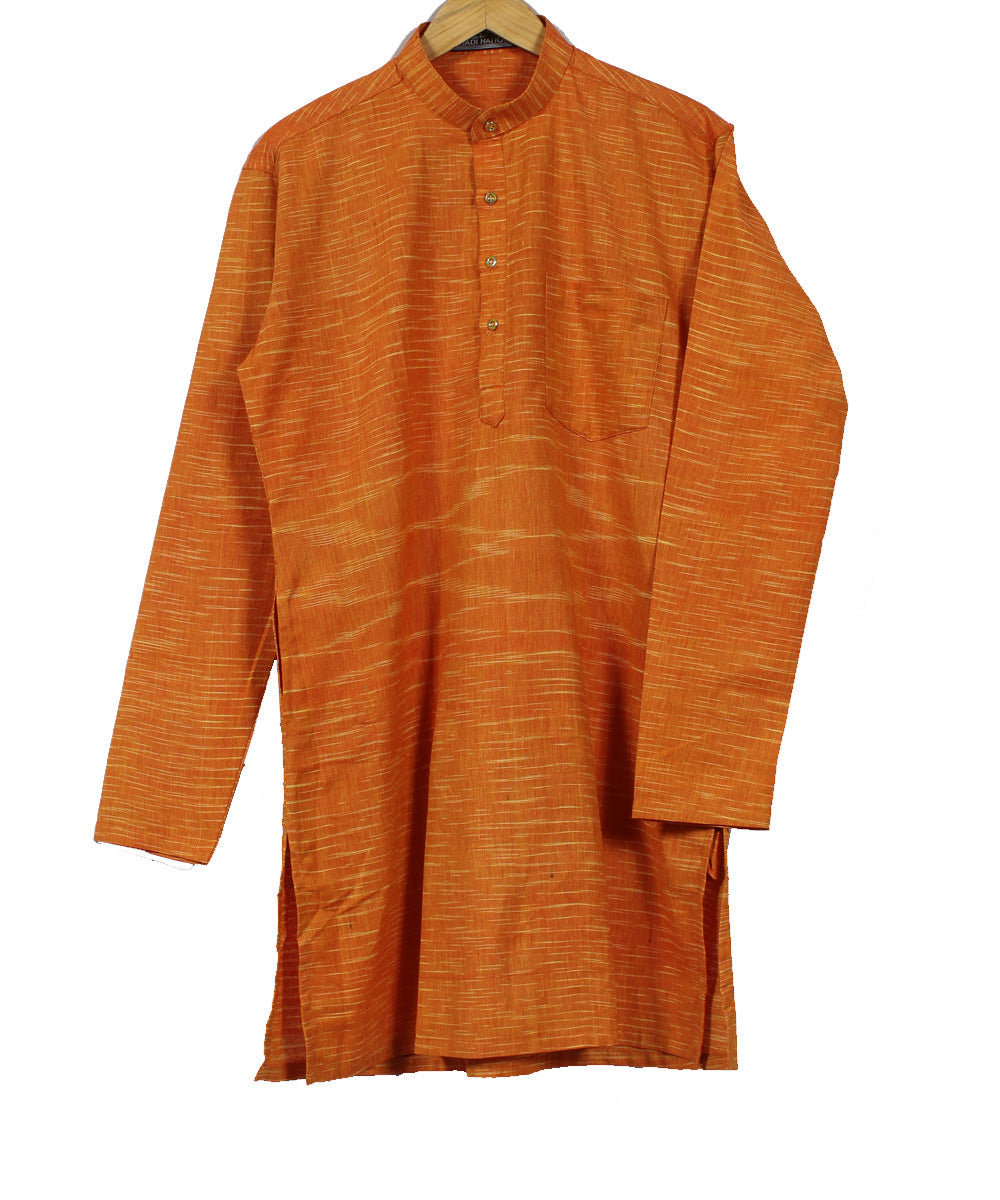 Orange yellow handwoven khadi cotton long kurta