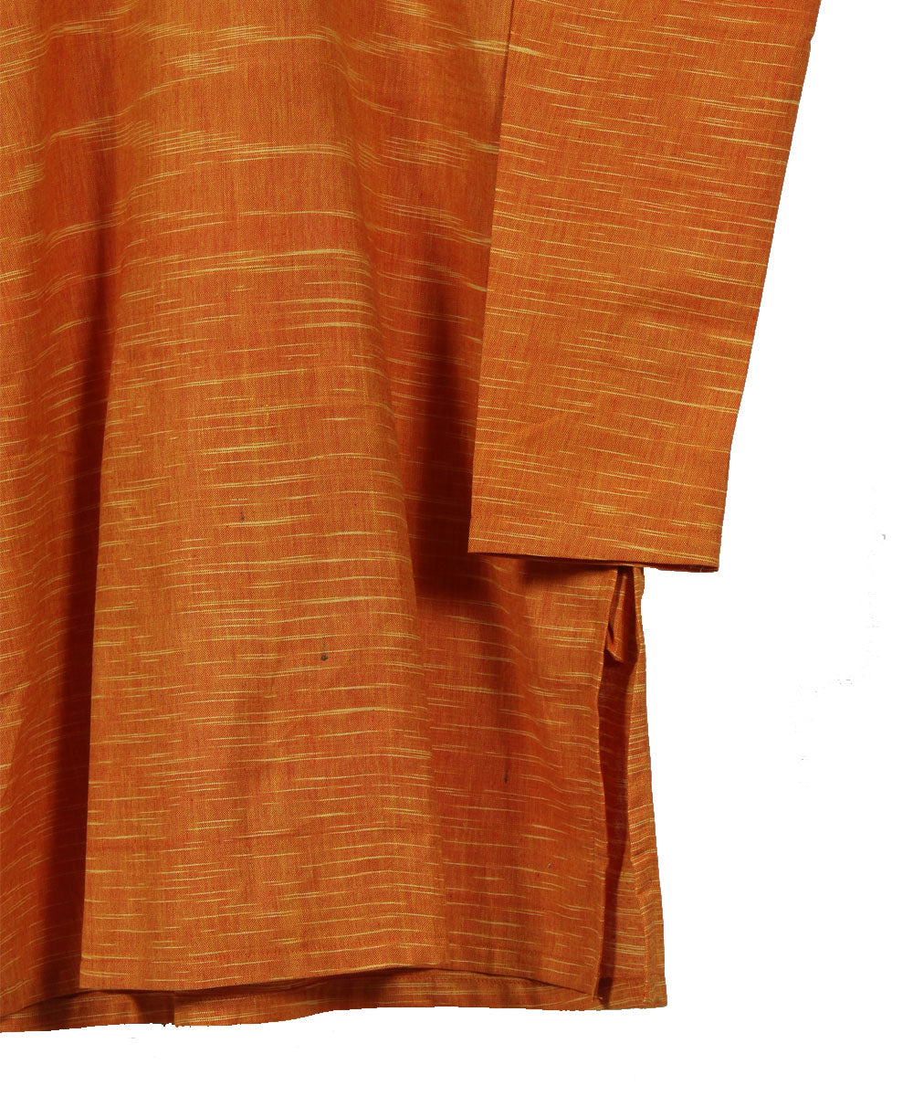 Orange yellow handwoven khadi cotton long kurta - Main Image