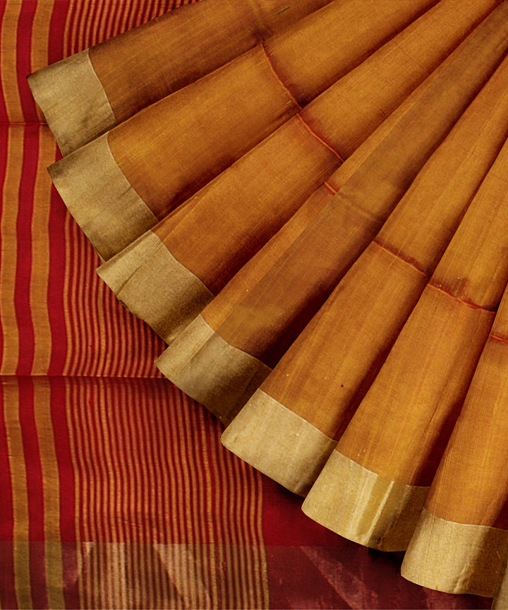 Orange red pallu handloom karnataka silk saree