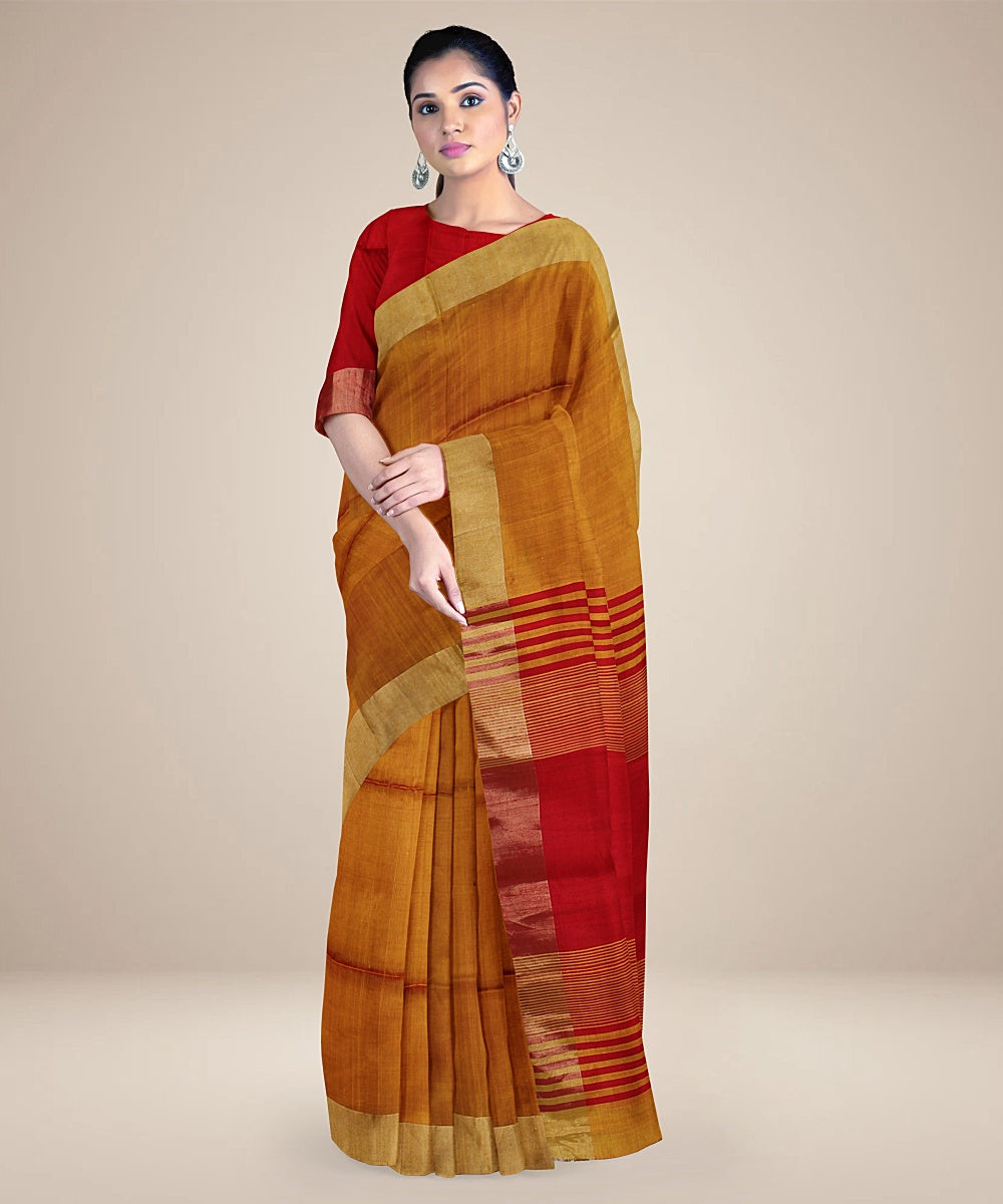 Orange red pallu handloom karnataka silk saree