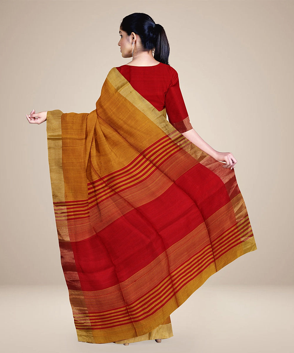 Orange red pallu handloom karnataka silk saree