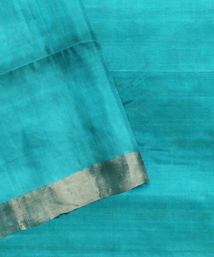 Grey cyan green pallu silk handloom karnataka saree