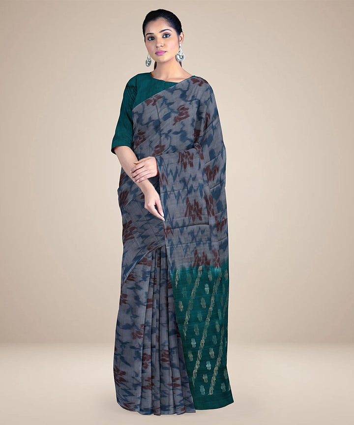 Grey green pallu silk handloom karnataka saree