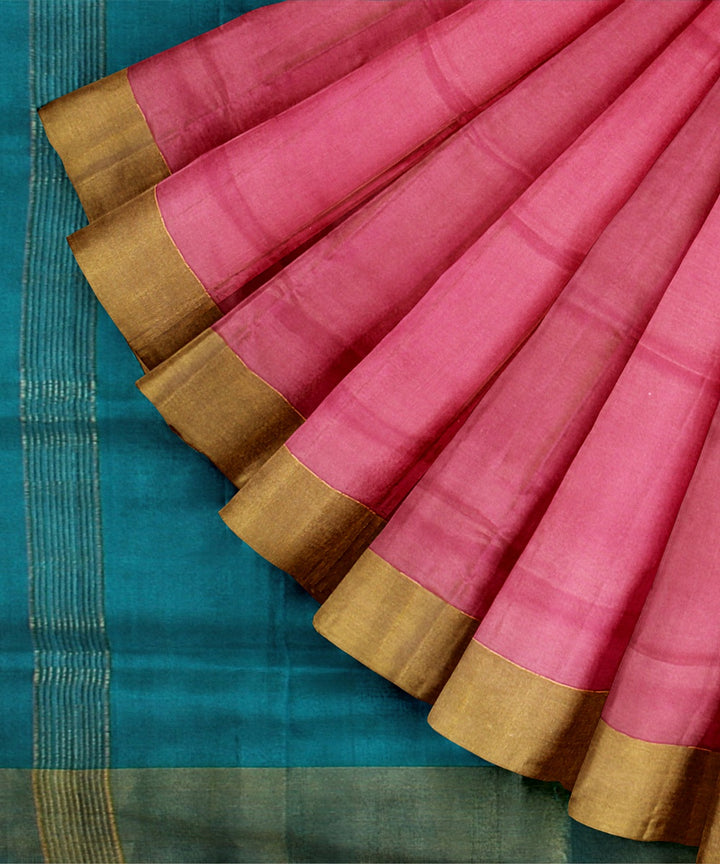 Pink cyen blue silk handloom karnataka saree