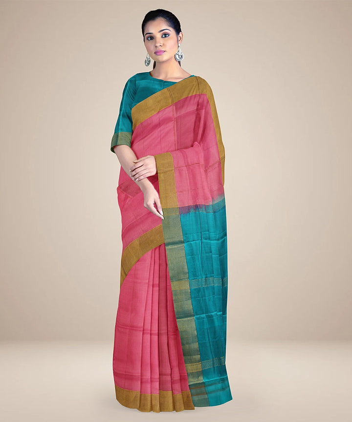 Pink cyen blue silk handloom karnataka saree