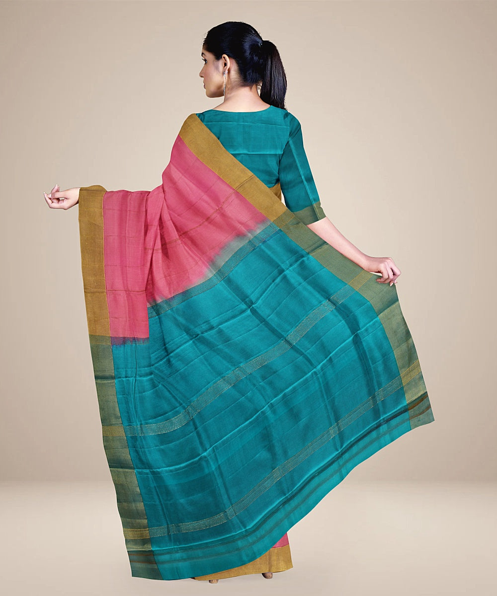 Pink cyen blue silk handloom karnataka saree