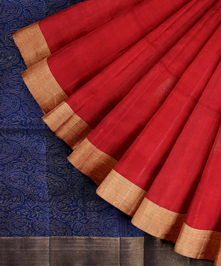 Red blue pallu silk handloom karnataka saree