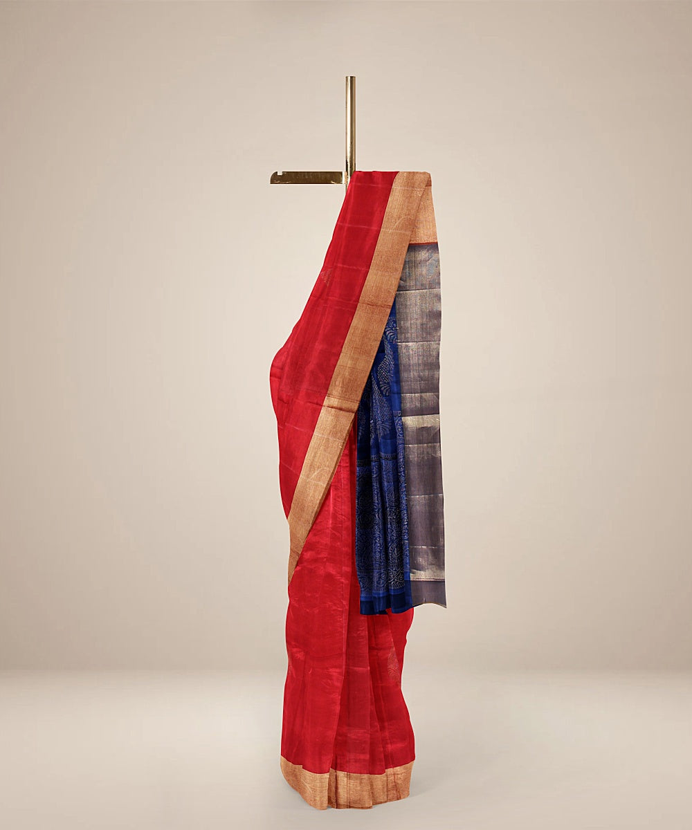 Red blue pallu silk handloom karnataka saree