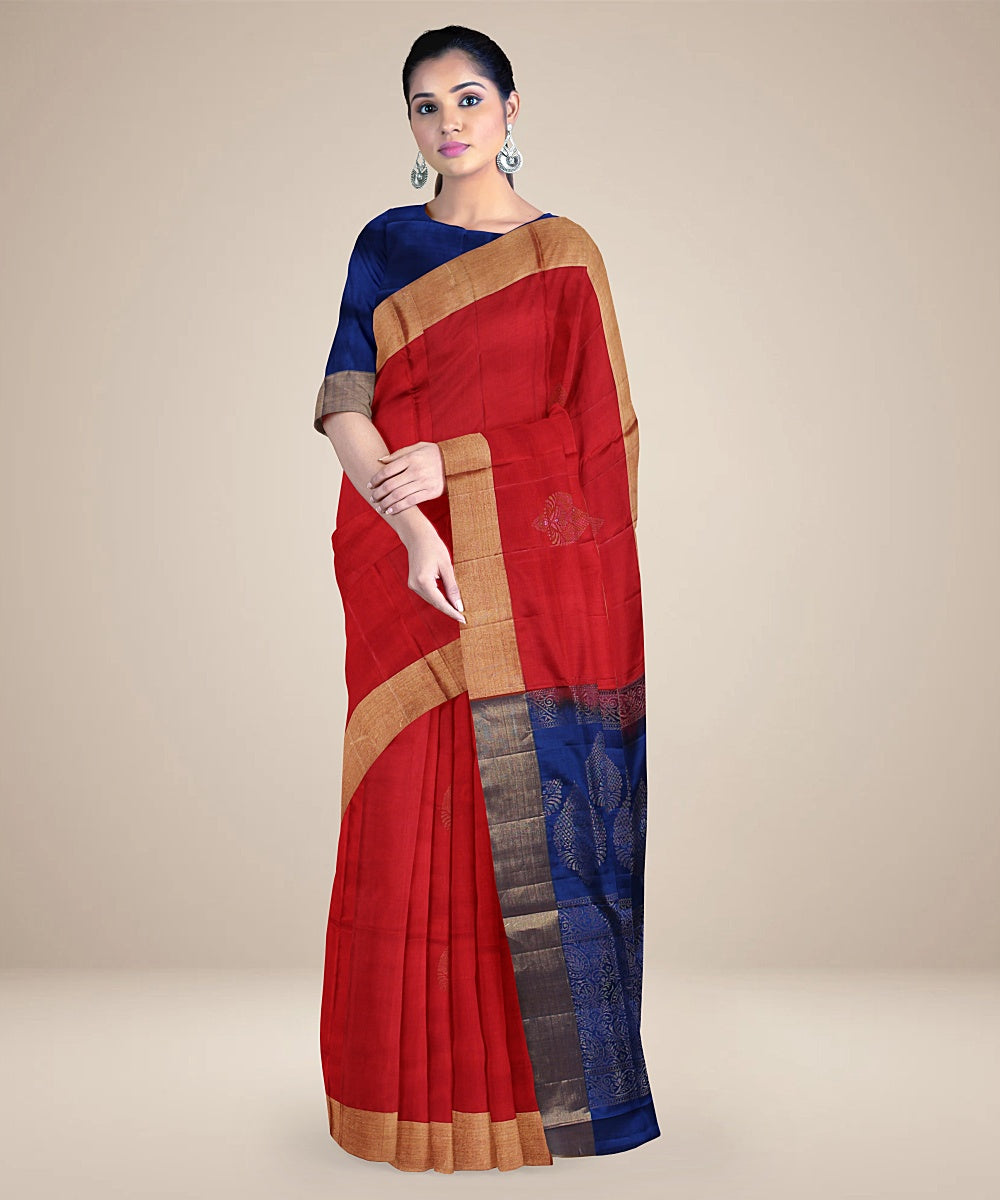 Red blue pallu silk handloom karnataka saree