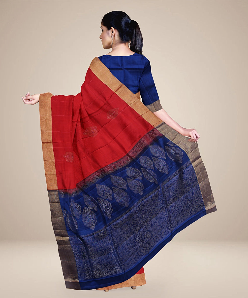 Red blue pallu silk handloom karnataka saree