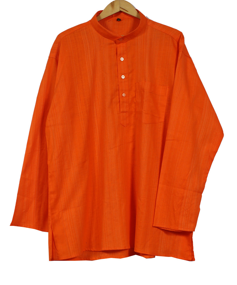 Orange hand woven khadi cotton long kurta
