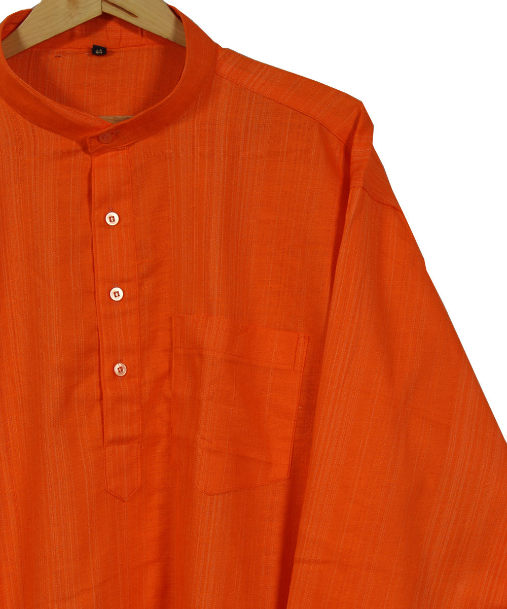 Orange hand woven khadi cotton long kurta