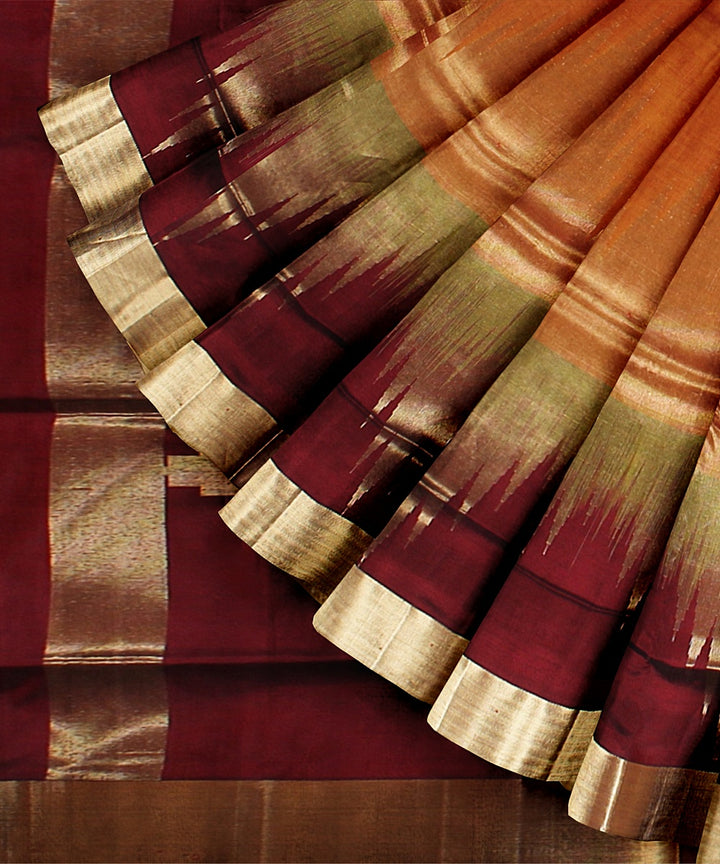 Orange maroon pallu silk handloom karnataka saree