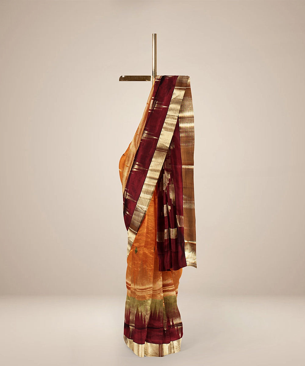 Orange maroon pallu silk handloom karnataka saree