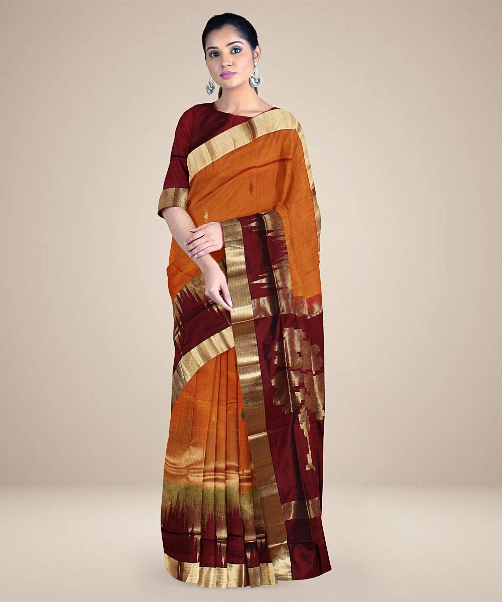 Orange maroon pallu silk handloom karnataka saree