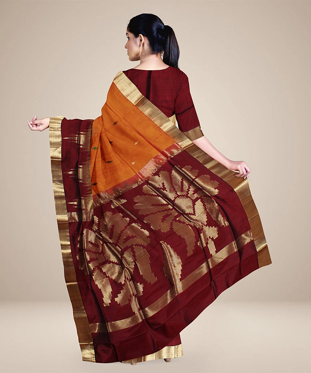 Orange maroon pallu silk handloom karnataka saree