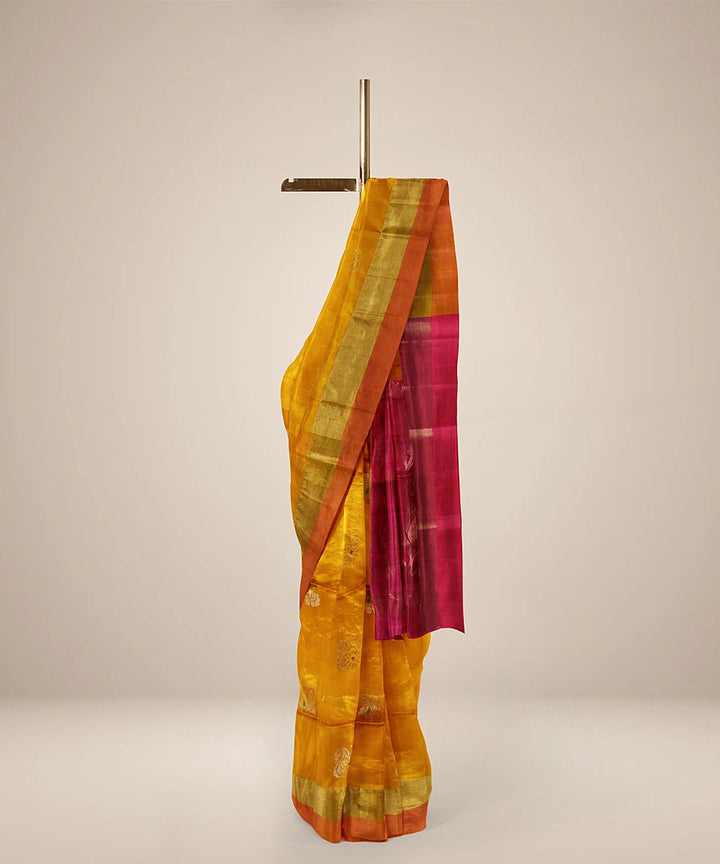 Orange pink pallu silk handloom karnataka saree