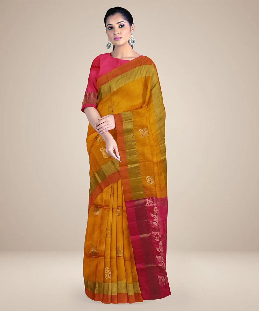 Orange pink pallu silk handloom karnataka saree