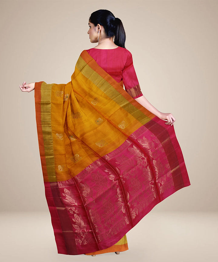 Orange pink pallu silk handloom karnataka saree