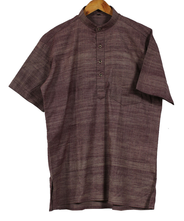 Grey maroon handwoven khadi cotton long kurta