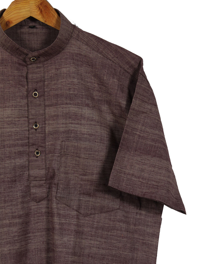 Grey maroon handwoven khadi cotton long kurta
