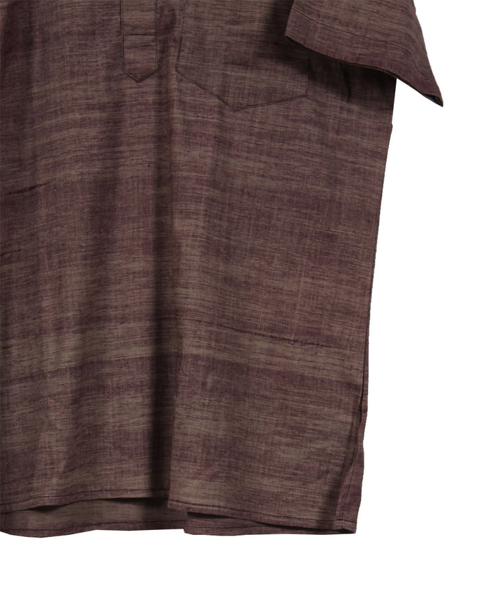 Grey maroon handwoven khadi cotton long kurta