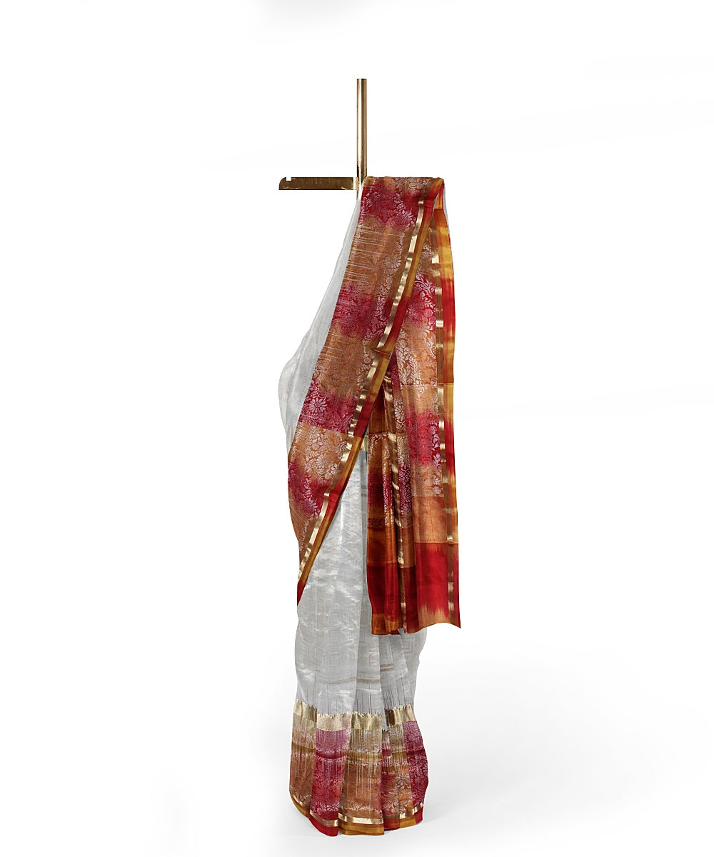 Beige yellow and red pallu silk handloom karnataka saree