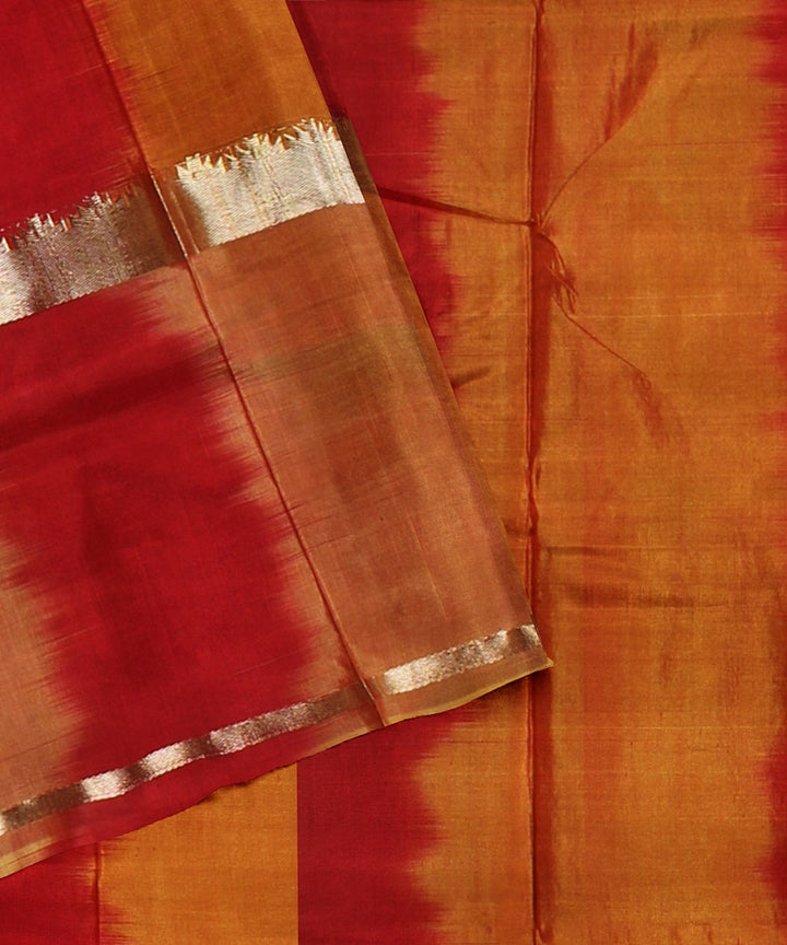 Beige yellow and red pallu silk handloom karnataka saree